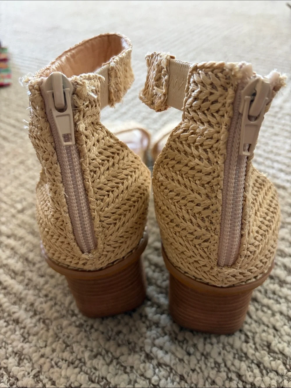Neutral Raffia Ankle-Strap Wedge Sandals